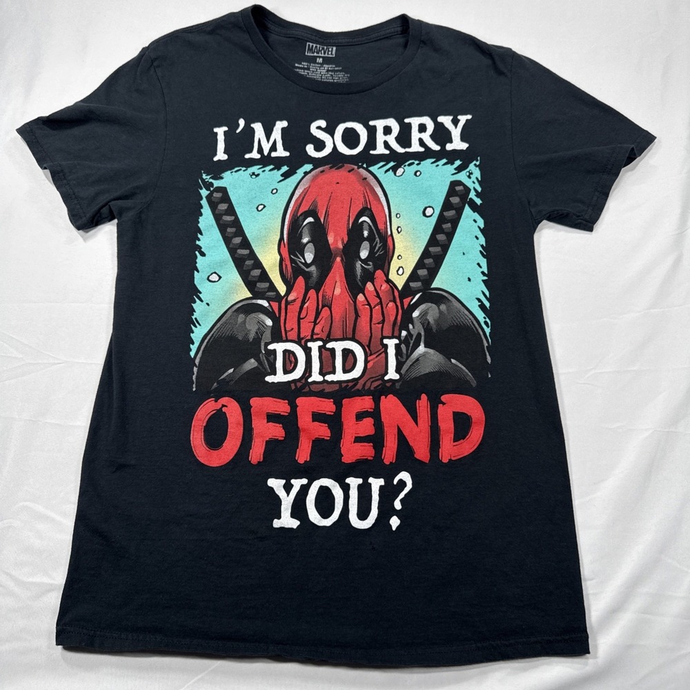 Marvel Deadpool t shirt Size M Sorry Did I Offend You? 100% Cotton Black
